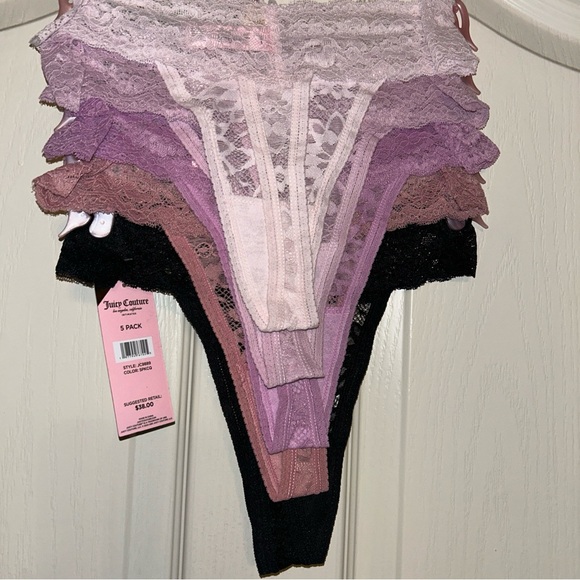 Juicy Couture Lace Thong Panties Womens Large 5 Pair Bling Logo Assorted Colors - Picture 6 of 7